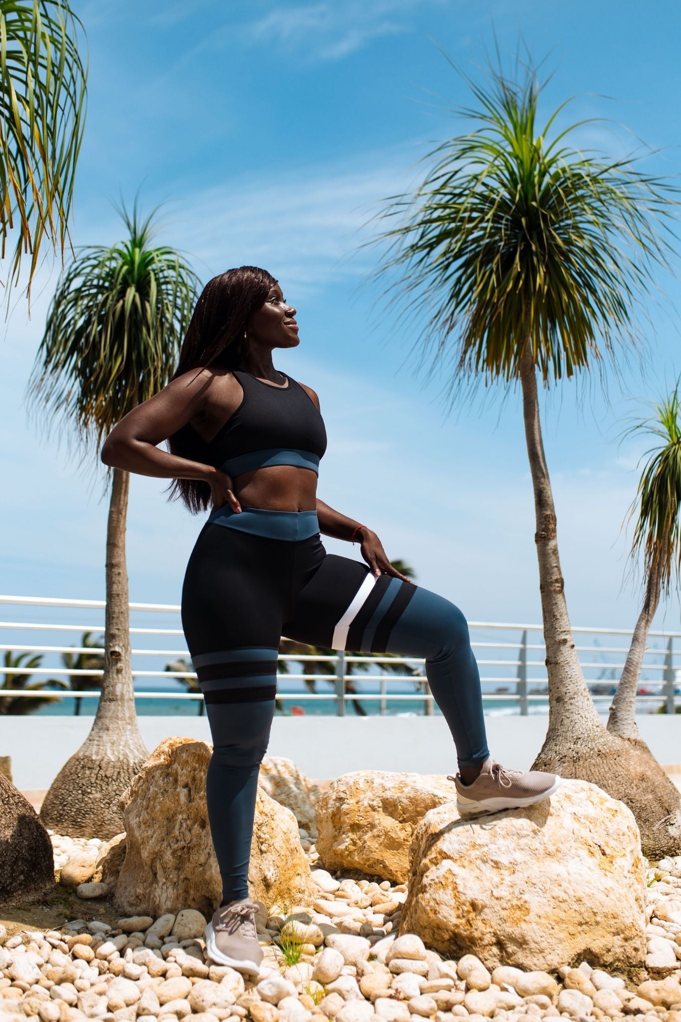 Black and Blue Striped Sports Set