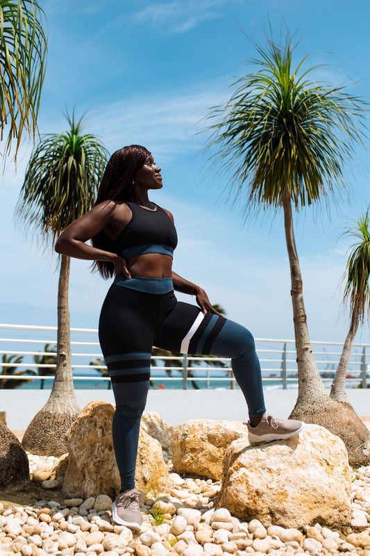 Black and Blue Striped Sports Set
